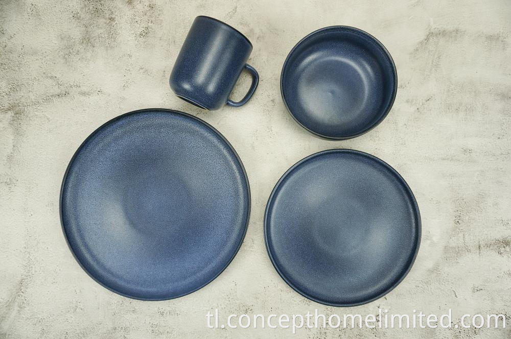 Reactive Glazed Stoneware Dinner Set In Dark Blue Matt Finished Ch22067 G07 1